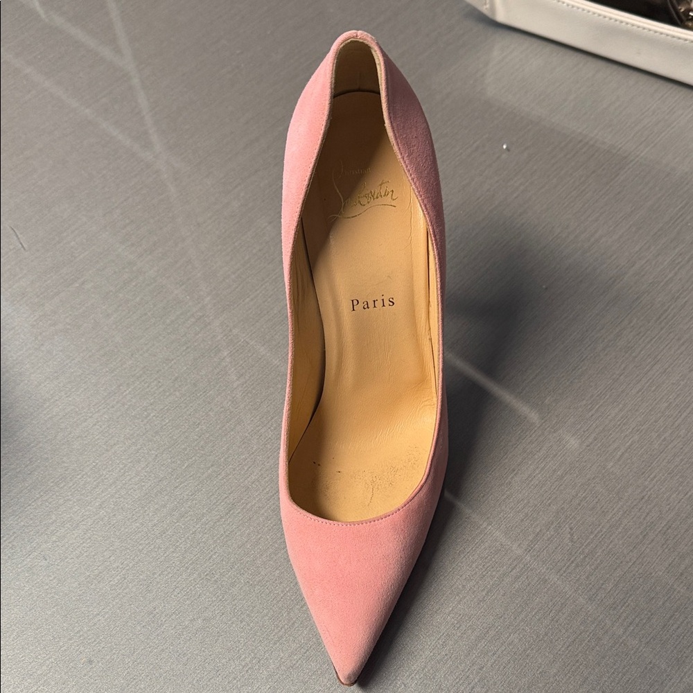 Christian Louboutin Blush Pink Suede Pointed Toe Pump